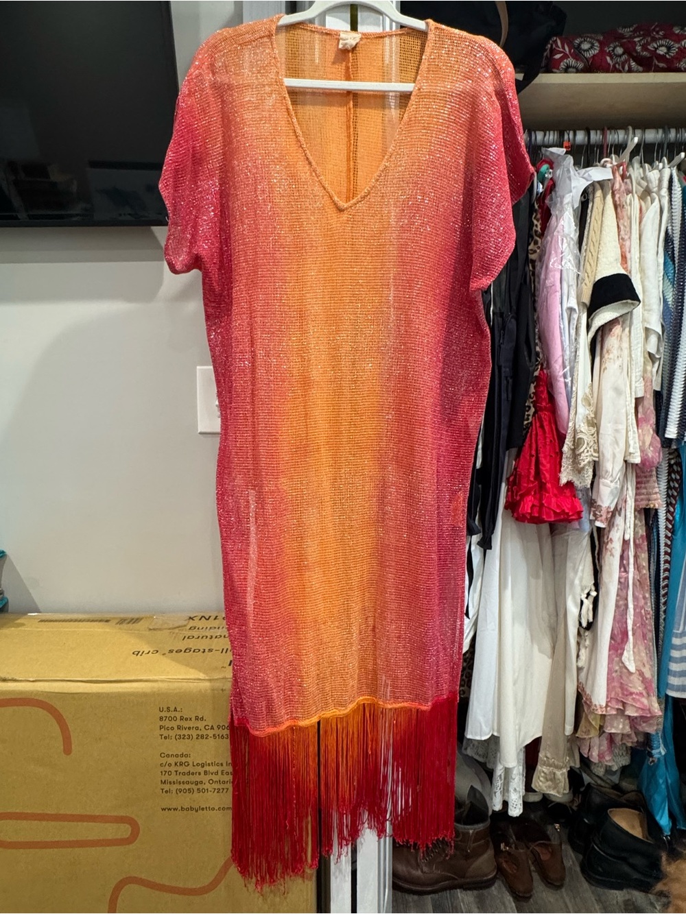 Surf Gypsy Orange to Pink Ombre Fringe Swim Cover-Up